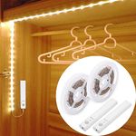 2pack LED Strip Lights Battery Operated 1.5M, Warm White 3000K Motion Sensor Wardrobe Light for Bedroom, Kitchen Cupboards(Powered by 4 AAA Batteries, not Included)