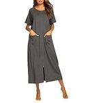 Ekouaer Women Robes Zipper Front Short Sleeve Housecoat Full Length Loungewear with Pockets