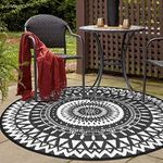 NUU GARDEN Round Outdoor Rug for Patios Plaid Reversible Patio Rug, Plastic Straw Indoor and Outdoor Round Rug for Outdoors, RV, Backyard, Deck, Picnic, Beach, Trailer, Camping, 5 * 5 ft