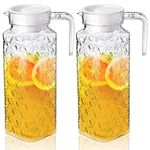 Peohud 2 Pack Acrylic Pitchers with Lid, 37oz Clear Plastic Pitcher, Transparent Juice Jug Water Pitcher for Iced Tea, Sangria, Lemonade, Cold or Hot Beverages, BPA-Free and Shatter-Proof