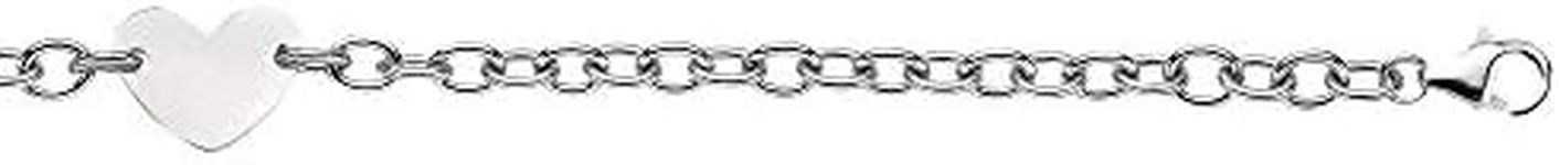 Sterling Silver Oval Link Chain And Heart Charm Women's Bracelet, 7.25"