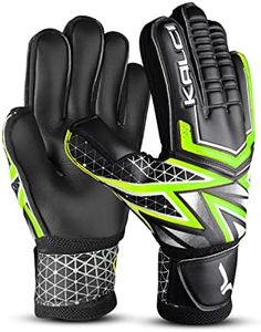 Kalci Soccer Goalkeeper Gloves for Kids Boys Children Youth Football Goalie Gloves with Thick Latex Foam Padding, Hook & Loop Strap for Wrist Support (Neon-Green-Size-5)