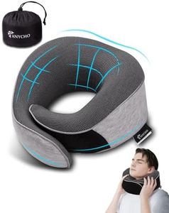 ANYCHO Neck Pillow for Travel, Memory Foam Travel Pillow for Neck Adjustable - Travel Neck Pillow for Flights & Office with Portable Package, Removable and Washable Cover (Grey)