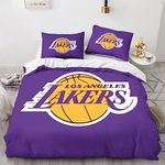 GOOSMI Los Angeles Lakers Duvet Cover Set 3D Print Bedding Set Soft Microfiber NBA Team Logo Comforter Cover Set Quilt Cover with Pillowcase And Zipper 3 Pieces for Boys Girls Double（200x200cm）