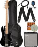 Fender Squier Affinity Precision Bass PJ - Black Bundle with Rumble 15 Amplifier, Instrument Cable, Gig Bag, Tuner, Strap, and Austin Bazaar Instructional DVD