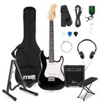 MAX SoloArt 3/4 Junior Electric Guitar Practice Package – Complete Beginner Set with Guitar, Folding Stand and Adjustable Foot Rest – Ideal for Kids and New Players, Black