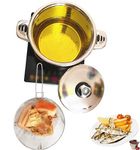 6QT Deep Fryer Set Stainless Steel Deep Fry Basket & 3-Ply Deep Frying Pot Sauce Pan With Lid