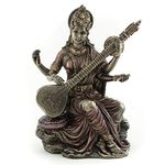 Top Collection Saraswati Statue- Hindu Goddess of Music and Wisdom Sculpture in Cold Cast Bronze - 5.75-Inch Collectible East Asian Meditating Figurine