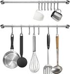 Audmore Kitchen Utensil Rack 2 Pack, 15.6 Inch Pots and Pans Hanging Rack Wall Mounted, 304 Stainless Steel Lid Cooking Utensil Hanger, 7 Sliding Hooks for Spatula Spoon, Measuring Cups, Coffee Mug