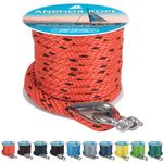 Anchor Rope 50 ft x 3/8 inch, Premium Solid Braid MFP Anchor Line, Boat Anchor Rope with 316 Stainless Steel Thimble & Shackle, Marine Anchor Rope for Many Anchors & Boats, Orange and Black