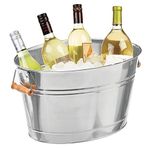 mDesign Large Metal Beverage Tub Oval Cooler for Beer, Wine, Ice, and Drinks - Portable 4.75 Gallon/18 Liter Cold Drink Trough for Parties - Steel Bin Bucket Stand with Bamboo Handles, Chrome