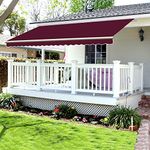 Greenbay 4 x 3m DIY Patio Retractable Manual Awning Garden Sun Shade Canopy Gazebo Wine Red with Fittings and Crank Handle