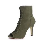 GATUXUS Women Platform Open Toe Lace Up High Heel Boots Ankle Booties Pump Shoes, Army Green, 5