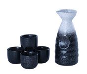 Happy Sales HSSS-MBLCHK, Perfect 5 pc Japanese Design Ceramic Sake set, Mount Haku