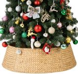 StorageWorks 42 Inch Wicker Christmas Tree Collar, Christmas Tree Collar for Pencil Tree, Water Hyacinth Christmas Tree Base Collar with Cut-Out of Cord for Party Décor Farmhouse Artificial Trees Ring