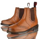 MENS REAL LEATHER CHELSEA DEALER BROGUE BLACK TAN LEATHER SOLE ANKLE BOOTS SHOES (10, TAN)