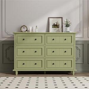 Green 6 Drawer Dresser, Vintage Chest of Drawers, 47.2'' Bedroom Cabinet