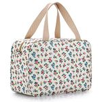 IGNPION Woman Large Travel Toiletry Bag Waterproof Wash Bag Make up Organizer Bag Cosmetic Bag Swimming Gym Bag (Beige Small Flower)