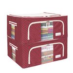 BlushBees Oxford fabric Living Box - Closet Organizer Cloth Storage Boxes for Wardrobe - 44 Litre (Pack of 2, Polka Dot Red)