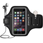 JEMACHE iPhone 7 Plus, 8 Plus, 6 Plus Armband, ID Touch Supported Gym Jog Run Workout Arm Band Case for iPhone 6/6S/7/8 Plus (Dark) (Black)