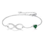 CDE Infinity Heart Symbol Charm Link Bracelet for Women 925 Sterling Silver Stainless Steel Adjustable Anniversary Jewelry Christmas Birthday Gifts for Women Wife Girlfriend Her (Sterling Silver-05-May)