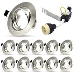 HiBay 10x Modern GU10 LED Downlights for Ceilings Tilt Recessed Ceiling Lights Round Brushed Chrome Spotlights Fitting 240V - Outer Diameter:90 mm,Cut-Out Hole Size:68-80 mm