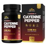 Organic Cayenne Pepper Capsules | 120 Capsules | 1000 MG | 100% Natural | Cayenne Pepper Organic Supplement | Vegan Non-GMO Zero Additives | UK Brand