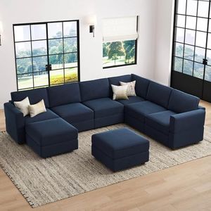 Belffin Modular Sectional Sofa Convertible 7 Seats Couches, U Shaped Modular Couch with Storage Chaise Sectional Couch for Living Room, Blue