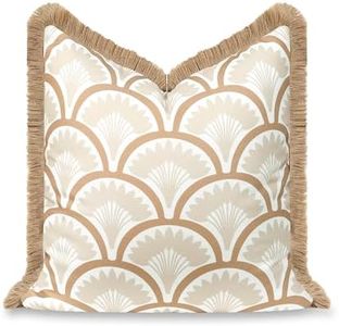 Hofdeco Premium Coastal Hampton Patio Indoor Outdoor Throw Pillow Cover Only, 20"x20" Water Repellent for Backyard, Couch, Poolside, Neutral Tan Print Tropical Ravenala Palm Tree