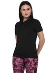 AMERICAN CREW Sports Polo Collar Regular Fit T-Shirt With Moisture Wicking For Women (Acw761-S_Black)