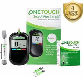 OneTouch Select Plus Simple glucometer machine with 25 Test Strips | Simple & accurate testing of Blood sugar levels at home | Global Iconic Brand | Includes 10 Sterile Lancets + 1 Lancing device
