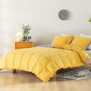 DAWNDIOR Queen Comforter Set Fluffy Yellow and Gray Down Alternative Bedding Comforters & Sets Reversible Lightweight Warm Thick Soft Farmhouse Style Bedding Sets for All Season