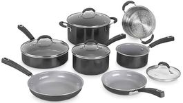 Cuisinart Ceramica XT Non-Stick Cookware Set 11-piece: Saucepans, Frypans, Stockpot, Sauté Pan, Steamer | Titanium-reinforced ceramic interior, PTFE, PFOA & PFAS-free Silicone Cool Grips,Black Ceramic