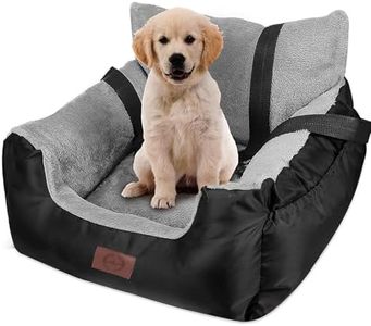 GoFirst Dog Car Seat for Small Dogs or Cats, Pet Booster Seat Travel Car Bed with Storage Pocket and Clip-On Safety Leash, Waterproof Warm Plush Dog Car Safety Seats,Black