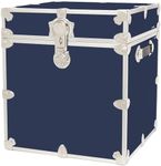 Rhino Trunk & Case Leather Embossed Vinyl Cube Trunk, College Chest, Home Storage, Dorm Seat, Lockable Student Footlocker, Strong Trunks, 1000+ Pounds Sitting Capacity 18"x18"x20" (Navy Blue)