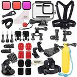 Kuptone 52 in 1 Accessories Kit for GoPro Hero 8 Black, Waterproof Case 3 Filters Rubber Case Chest/Head/Wrist Strap Bike/Car Backpack Clip