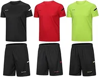 BUYJYA Men's Workout Clothes Athletic Shorts Shirt Set 3 Pack Basketball Football Training Running Gym Christmas gifts