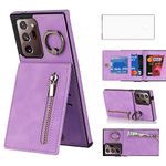 Asuwish Phone Case for Samsung Galaxy Note 20 Ultra 5G Wallet Cover with Screen Protector and Zipper RFID Card Holder Ring Stand Accessories Note20 Plus Notes 20Ultra Note20+ U + 20+ Women Men Purple