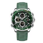 NAVIFORCE Men Analog Digital Chronograph Green Leather Strap Quartz Watch -Nf9197L-Sgngn By Lexxiv