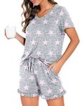 PrinStory Womens Lounge Wear Set Pjs for Women Matching Pajamas Womens Pajama Sets for Women Short Sleeve Soma Loose Lounge Set