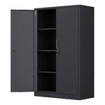 iJINGUR Metal Storage Cabinet with Locking Doors and 3 Adjustable Shelves, Lockable Steel Storage Cupboard for Home Office Garage Pantry (Black)