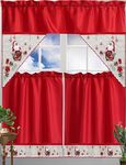 PIC Christmas Polyester Kitchen Curtains and Valances Set, Light Filtering, 3 Piece Window Swag & Tier Set, for Bathroom, Laundry, and Living Rooms, Holiday Home Decor, Santa Claus