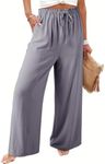 Dokotoo Wide Leg Pants Womens Palazzo Pants Drawstring Beach Boho Trending Elastic Waist Cute Wide Leg Lounge Trousers Cruise Outfits with Pockets,Gray X-Large