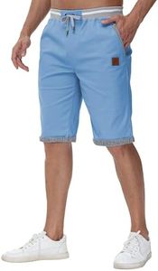 Djtnzdm Short Hombre Verano Algodon Bermudas Cargo Hombre Casual Trabajo Pantalones Cortos Pantalón Cargo Hombre Golf Tennis Shorts(Azul Cielo-M)