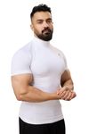 Men Half Sleeves Slim Fit Compression High Neck Sports and Gym Tshirt White