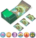 Arcane Fortress Card Deck Box For MTG Commander, Fits 100 Double-Sleeved Cards, Premium Leather, TCG Deck Box For Magic EDH, Magnetic Case with 3 Dividers & Dice Storage Box (Mythical Forest)