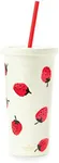 kate spade new york Insulated Tumbler with Reusable Straw, 20 Ounce Acrylic Travel Cup with Lid, Strawberries