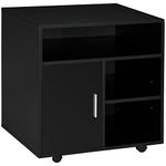 HOMCOM Multi-Storage Printer Stand Unit Office Desk Side Mobile Storage w/Wheels Modern Style 60L x 50W x 65.5H cm - Black