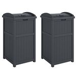 Suncast 30 Gallon Durable Hideaway Patio Garbage Cans Container for Outdoor with Solid Bottom Panel and Latching Lid, Pack of 2, Cyberspace