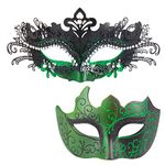 MYSEUNI Green Masquerade Mask for Couples - Shiny Rhinestone Women Masquerade Mask & Venetian Mens Masquerade Mask for Halloween, Mardi Gras, Christmas Carnivals, Wedding, Home Decoration